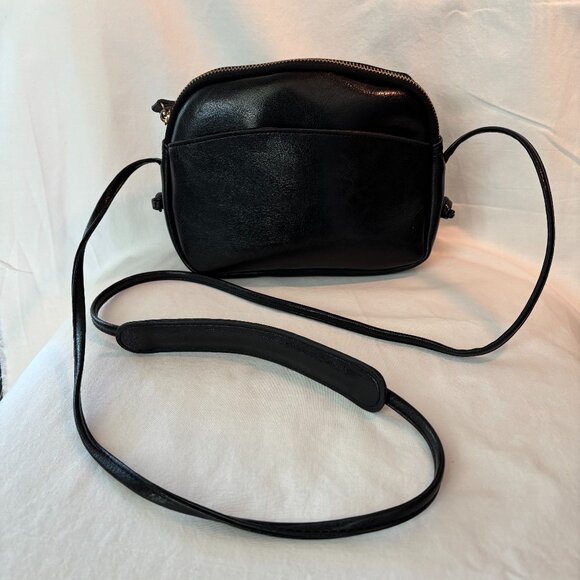 Black Vegan Leather Crossbody Camera Bag / Small Purse with Adjustable Strap - Picture 2 of 8